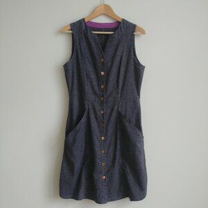 Upcycled Prana hemp blend button down front blue/grey sleeveless dress size 8